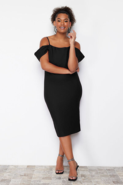 Trendyol Curve Μαύρο Εφαρμοσμένο Κορσέ Λεπτομερές Υφαντό Κομψό Βραδινό Φόρεμα Νυχτερινής Αποφοίτησης TBBSS24AH00000