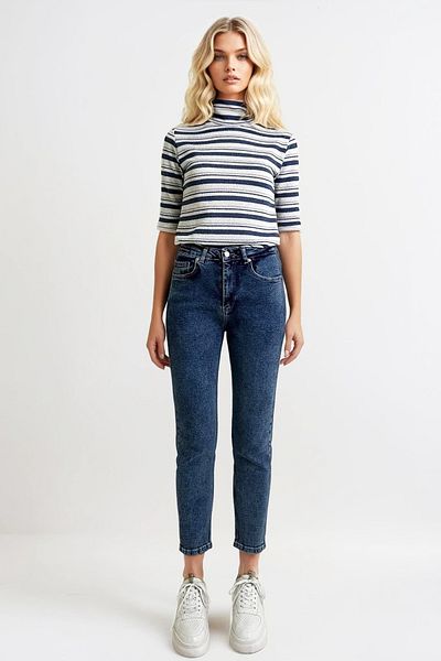Trend Alaçatı Stili Pantaloni de damă, albaștri, spălați, slim fit, ALC-X13305
