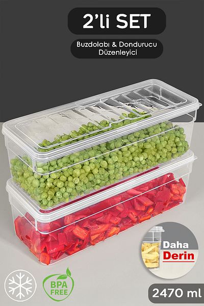 Meleni Home 2470ml Food Storage Container - Set of 2, Deep Microwave, Organizer Organizer with Clear Lid