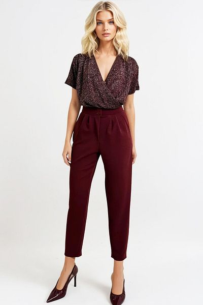 Trend Alaçatı Stili Burgunderrote Karottenhose mit hoher Taille für Damen ALC-X11148