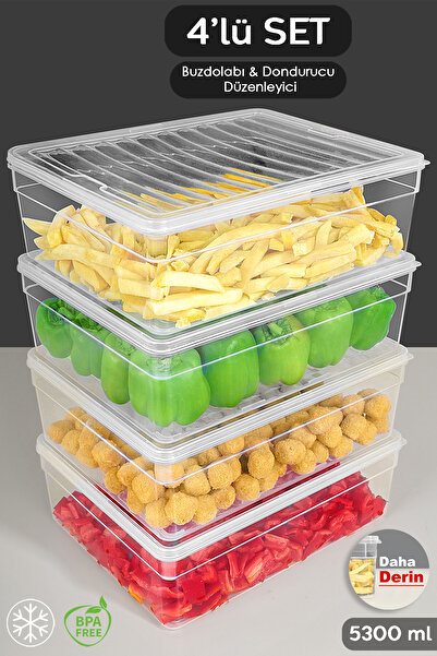 Meleni Home 5300ml Food Preservation Container - Compatible Organizer Set of 4 Deep Microwave with Clear Lid