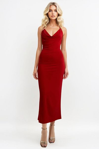 Trend Alaçatı Stili Rotes, langes Sandy-Kleid mit tiefem Rückenausschnitt für Damen ALC-X13323