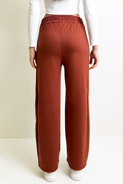 Trend Alaçatı Stili Kadın Kiremit Yan Şeritli Önü Çimalı Çift Cepli Retro Pantolon ALC-X12493