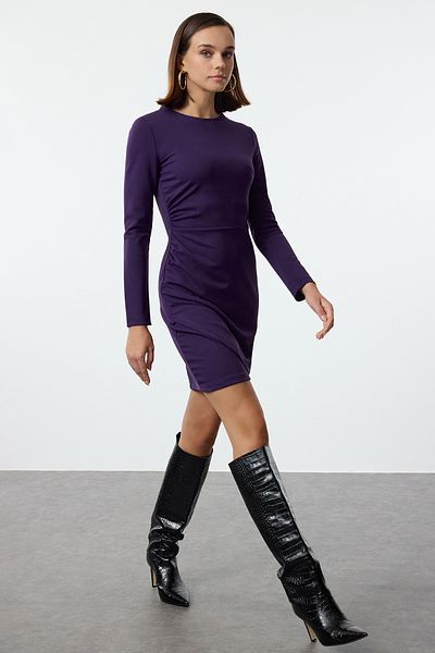 Trendyol Collection Rochie tricotată mini cu detaliu drapat mov - TWOAW25EL00230