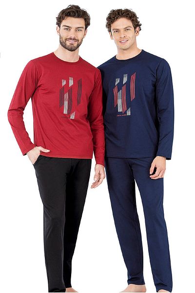 Pierre Cardin 6063 Ανδρικές πιτζάμες με μακρυμάνικο λαιμόκοψη-σκούρο μπλε