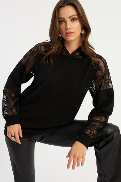 Cool & Sexy Hanorac de damă cu glugă din dantelă neagră BK58