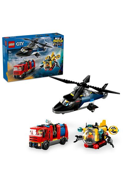 LEGO ® City Helicopter, Fire Engine & Submarine Remix Toy Building Set 60462