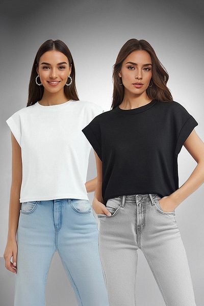 Trendyol Collection Black and White 2 Pack 100% Cotton Sleeveless T-Shirt - TWOSS24TS00285