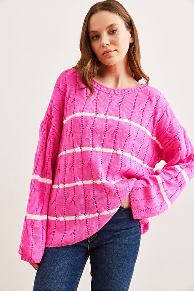 Olalook Women's Fuchsia Hair Braided Line Detailed Knitwear Sweater Kzk- 19000919