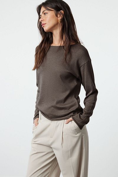 Trendyol Collection Průhledný šedý tenký pletený svetr – bavlna, TWOAW25KZ00080