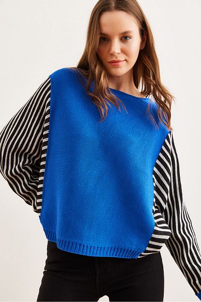 Olalook Saks Blue Knitwear Sweater - Women'S, Sleeve Detail, Kzk- 19000817