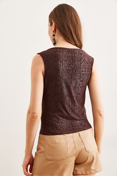 Olalook Women's Brown Degaje Collar Animal Print Flowy Blouse Blz- 19002805