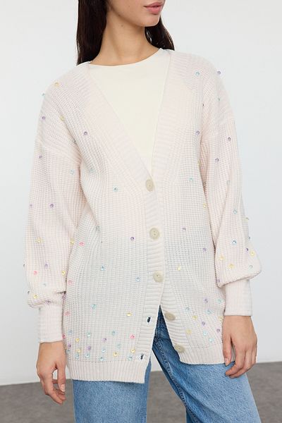 Edit by Trendyol V-Neck Stone Detailed Knitwear Cardigan - Tedaw25Th00006