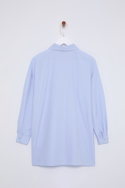 Trendyol Modest Cămașă țesătă din bumbac cu aplicație albastru deschis TCTSS24TG00030