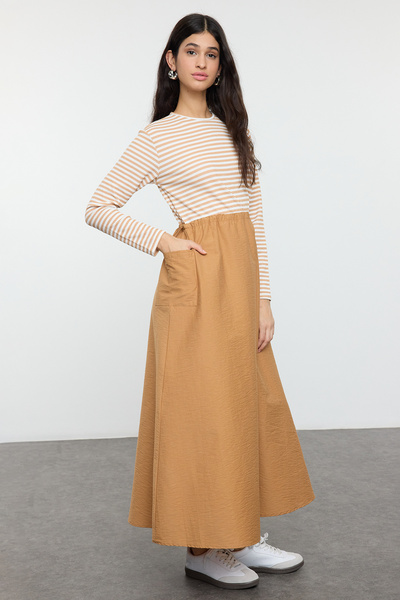 Trendyol Modest Camel Color Dress and Jacket Set - Tctaw25Us00098
