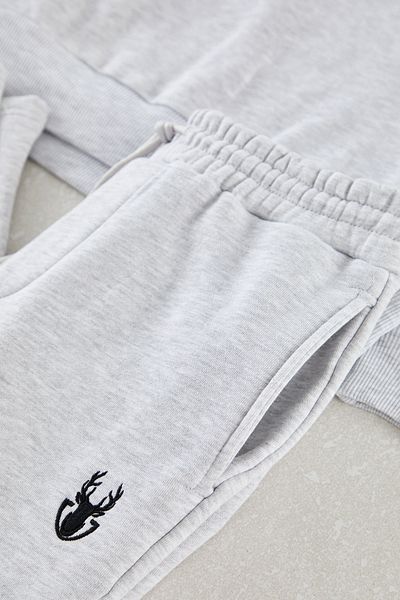 Edit by Trendyol Σετ αθλητικής φόρμας Grey Melange Oversize/Wide Cut Deer Embroidered