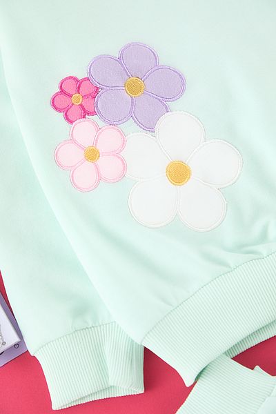 TRENDYOLKIDS Menta virágmintás kötött szett - TKDAW25AU00160