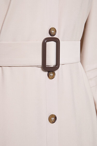 Trendyol Modest Πέτρινο πουκάμισο με γιακά υφαντό φόρεμα TCTSS25EB00003