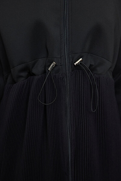 Trendyol Modest Pleated Zip Black Scuba Tunic - Tctss24Uk00035