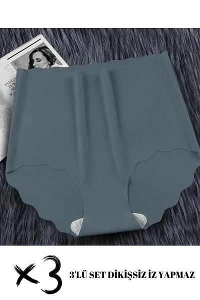 SWEETKORSE Set de 3 cu talie înaltă - Chiloți elastici antracit, fără sudură, fără urme și elastic din lemn