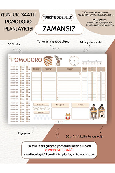 Else Craft Zamansız- POMODORO Ders Çalışma Defteri-A4 Yatay- 50 Sayfa- PL-10 ...