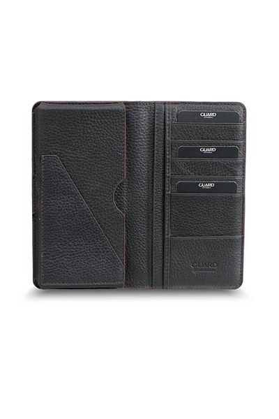 GUARD Brown Leather Unisex Wallet with Phone Port
