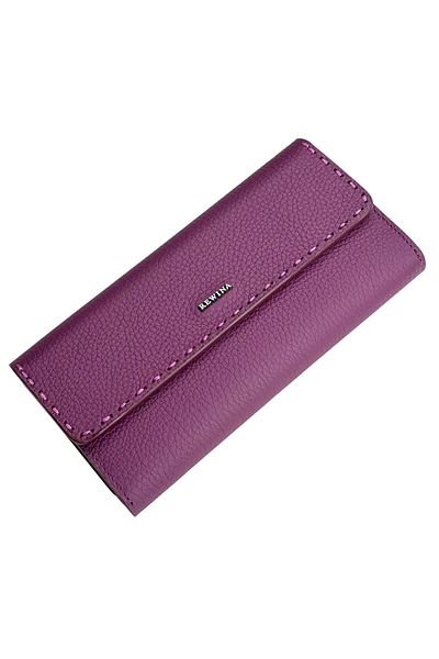 REWİNA Plum Genuine Leather Sports Stitching Detailed Hidden Magnet Women's Portfolio Wallet