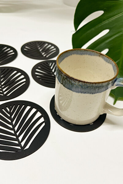 Kuzeylina كوستر خشبي MDF بنمط أوراق الشجر (مجموعة من 6 قطع)