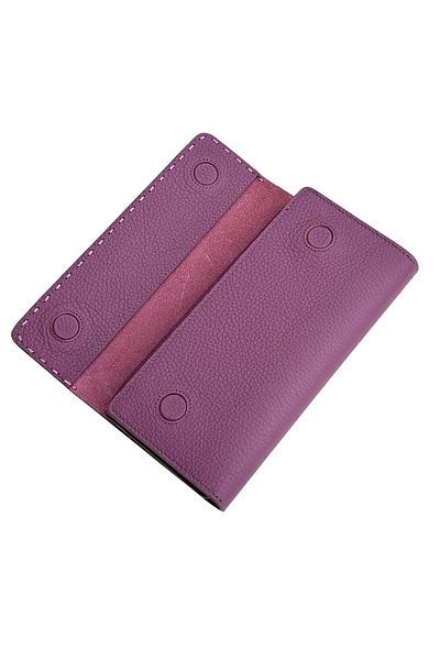 REWİNA Plum Genuine Leather Sports Stitching Detailed Hidden Magnet Women's Portfolio Wallet