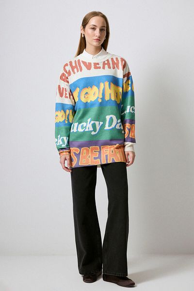 Touché Privé Block Color Printed Knitting Sweater