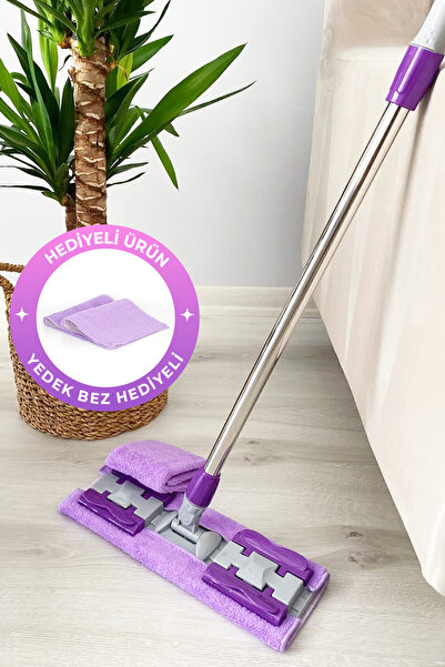 NESS HOME Yedek Bez Hediyeli Ayarlanabilir Mop - Mikrofiber Bezli Mandallı Çok Amaçlı Paspas Yer Mopu