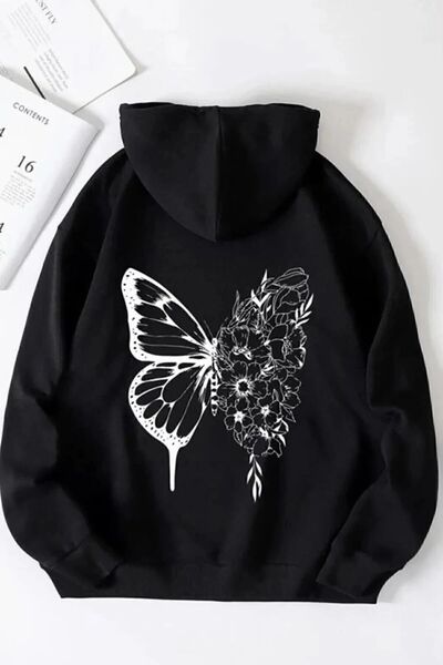 Marco Fresco Γυναικείο φούτερ Oversize Floral Butterfly Μαύρο