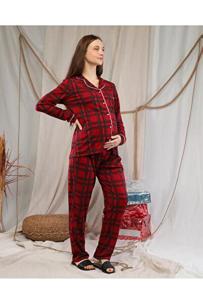 LadyMina Pijama طقم بيجامة مزدوجة منقوشة للحوامل والحوامل