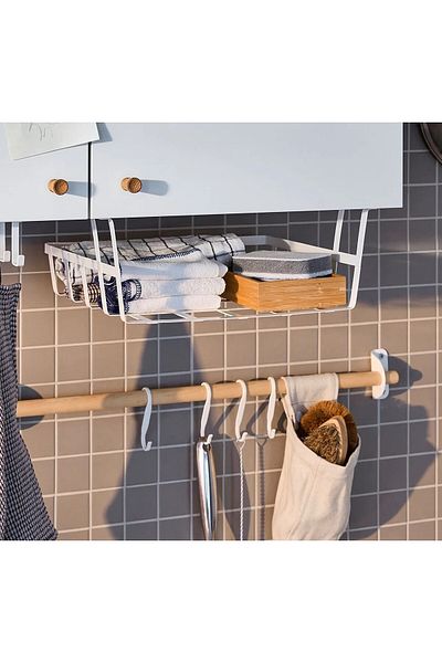 IKEA 36X26X14 cm Ikea Cabinet Organizer - Metal Basket with Hangable Hangers White