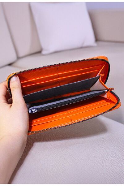 Begece Κομψό πορτοκαλί αξεσουάρ πορτοφολιού με θήκη για κέρματα με φερμουάρ