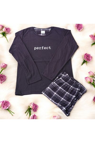 Mihra 14102-8 Black Plaid Thermal Pajamas Set
