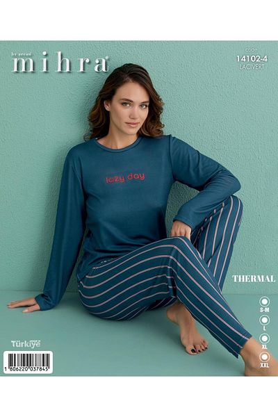 Mihra 14102-4 Navy Blue Striped Lazy Day Thermal Pajama Set