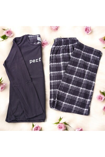 Mihra 14102-8 Black Plaid Thermal Pajamas Set