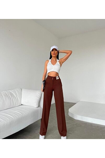 DEEFWEAR PANTALONI CREP PALAZZO MARO CU DETALII ETICETATE PENTRU FEMEI