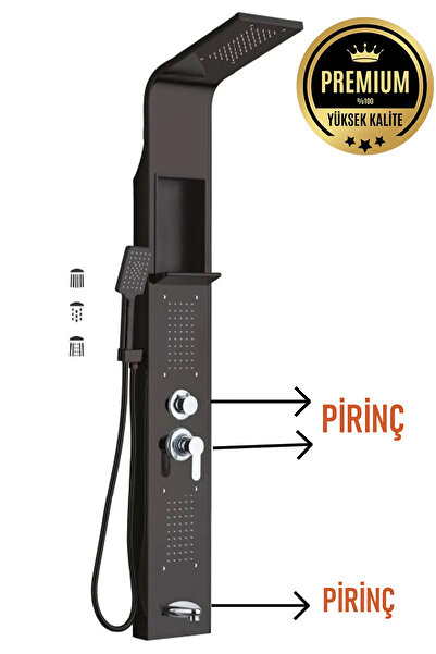 banyonatural Paslanmaz Çelik Siyah Duş Paneli, Robot Duş, Duş, Duş Fiskiyesi, Masajlı Duş Seti