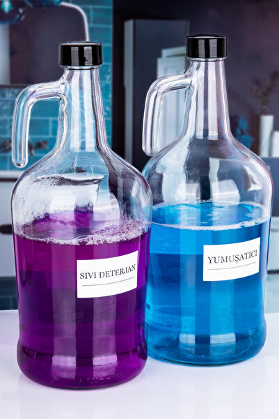 Karçiçeği Home Dekoratif Cam 2'li 3 Lt Sıvı Deterjan Ve Yumuşatıcı Şişesi 3 Lt