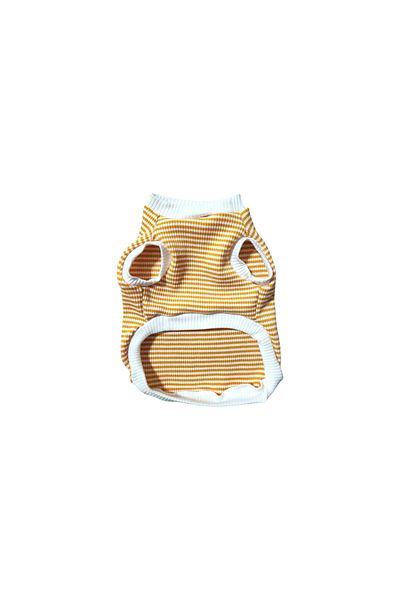 atelyu Cat Dog Clothes Mustard Ecru Striped Camisole Tshirt