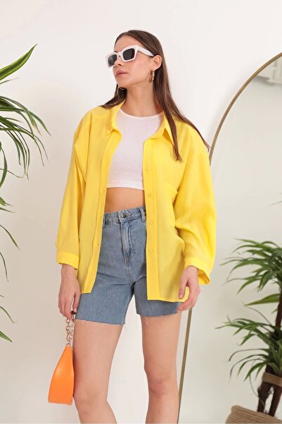 Genel Markalar Modal Kumaş Oversize Kadın Gömlek-Sarı