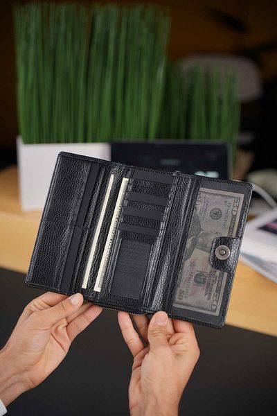 WATCHOFROYAL Fine Black Genuine Leather Phone Wallet
