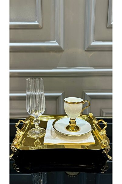 teknotrust El işi ayaklı bej kristal su ve kahve bardağı, şık ve zarif tasarım