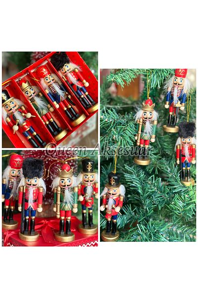 QUEEN AKSESUAR Green Navy Blue Imported 4-Piece Movable Hanging Wooden Nutcracker Set - Pine Tree Decoration Ornament