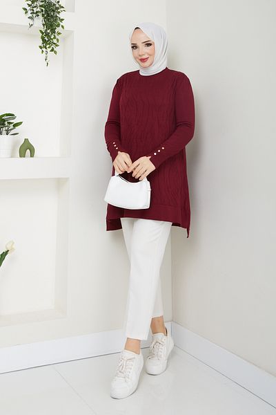 Pamuk Butik Women's Transfer Patterned Cold Thread Mercerized Knitwear Tunic