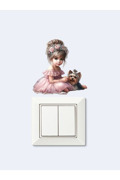aiki Blonde Girl with Dog Socket, Automobile, Engine, Notebook, Glass, Wall, Wood Sticker