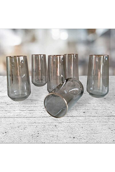 P H Panayır Home Füme -Siyah 6 Adet Meşrubat Su Bardak Takımı Gümüş Yaldız