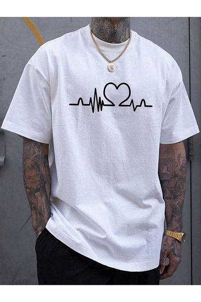 New Shine Tricou oversize cu mânecă scurtă din bumbac imprimat cu gât crew